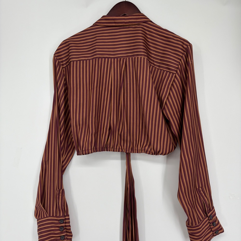 Free People X Revolve My Everything Wrap Top Blouse M Cropped Satin Chocolate - Picture 10 of 15